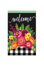 Evergreen Enterprises Floral Welcome Check Garden Linen Flag