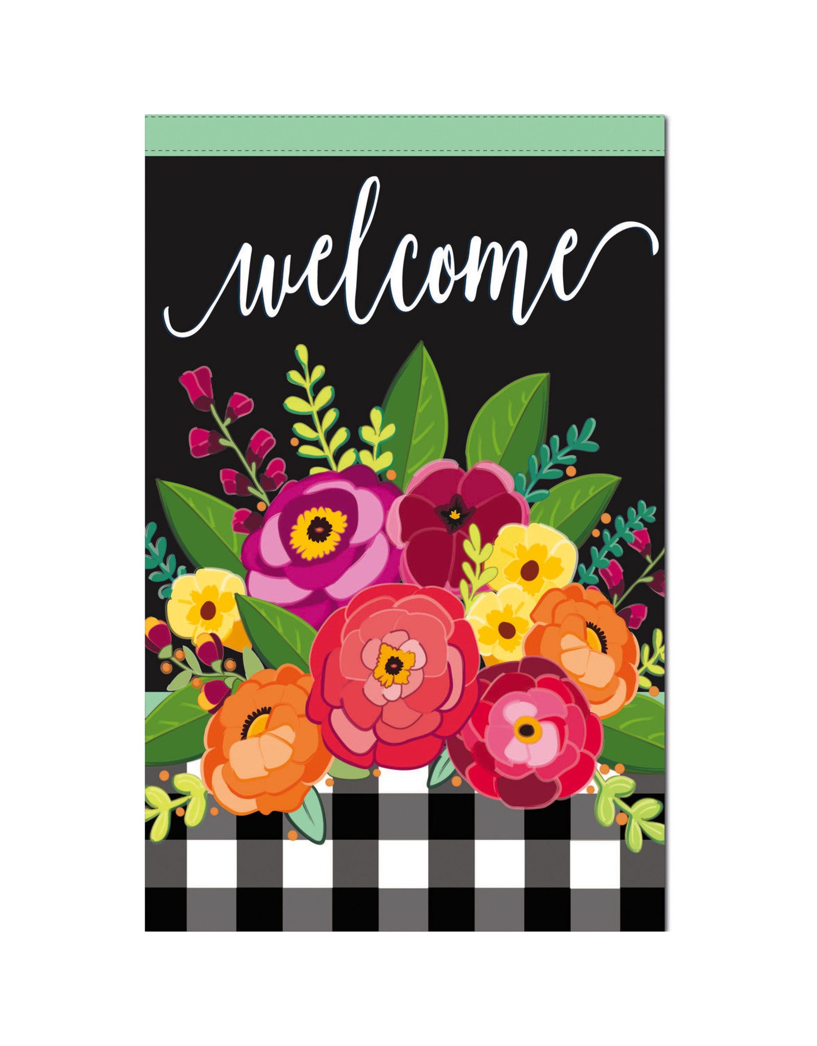 Evergreen Enterprises Floral Welcome Check Garden Linen Flag