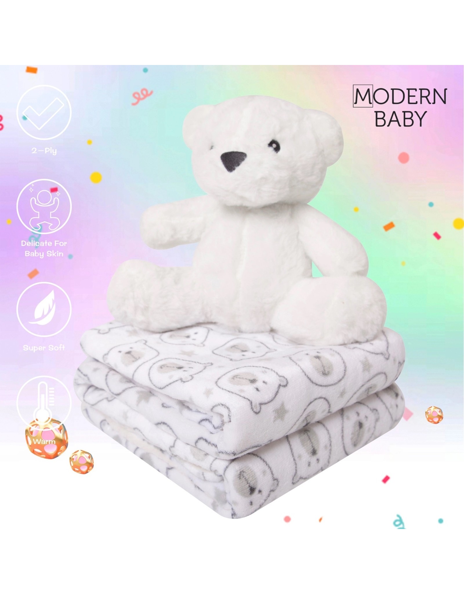 Gaz Concepts Modern Baby Blanket & Stuffed Animal Gift Set - Teddy Bear