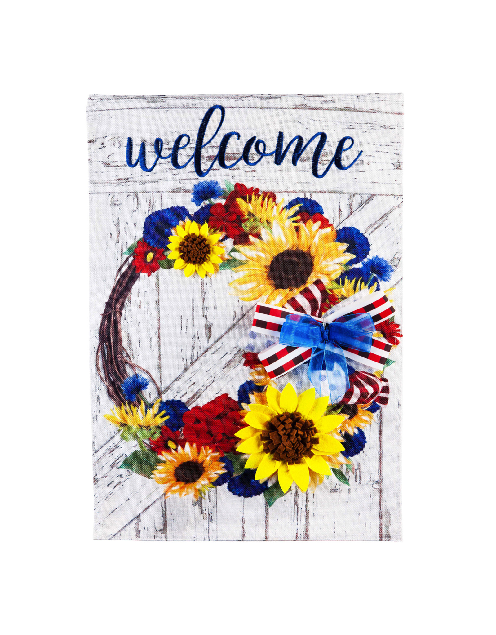 Evergreen Enterprises American Floral Wreath Garden Burlap Flag