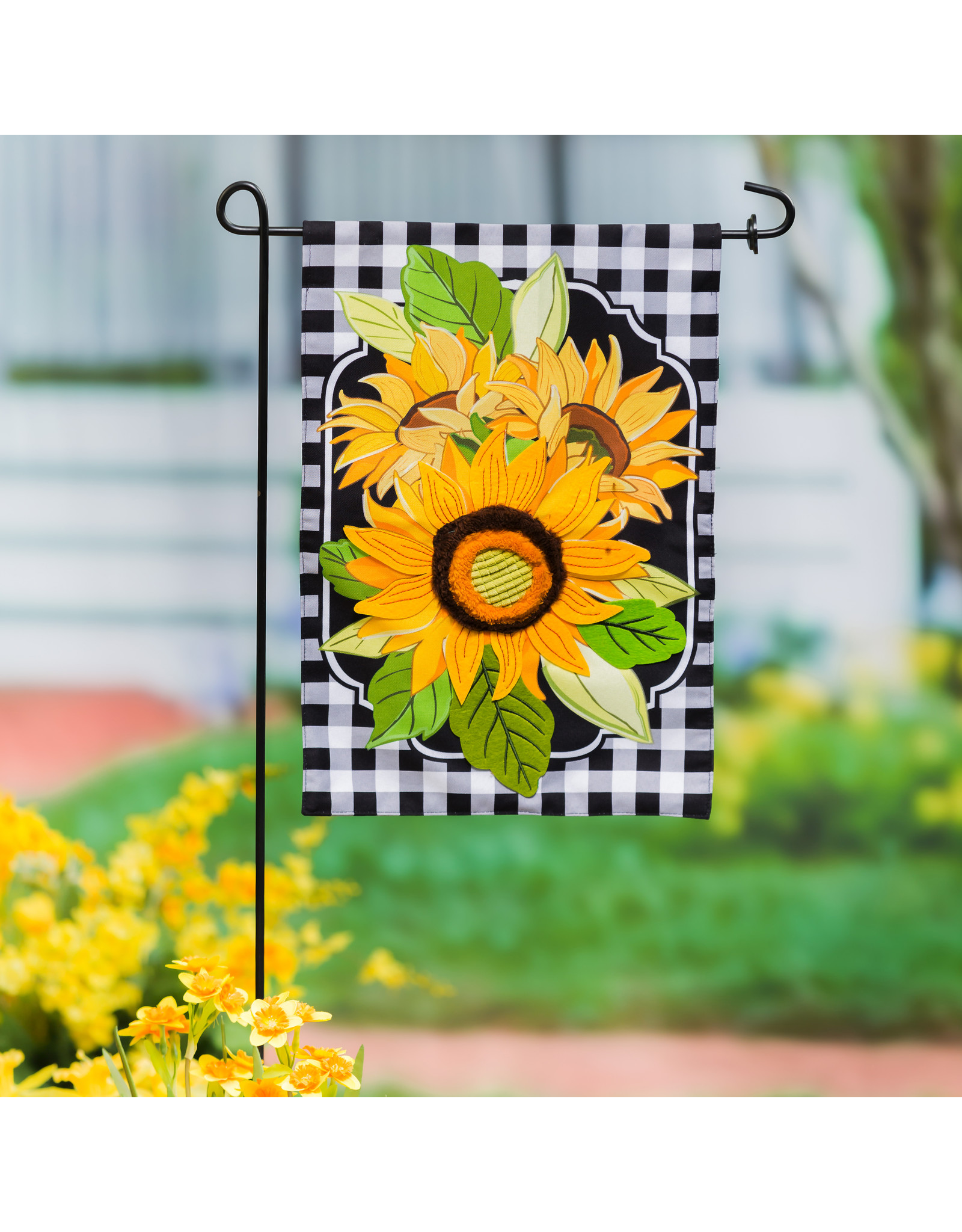 Evergreen Enterprises Sunflowers and Checks Garden Linen Flag