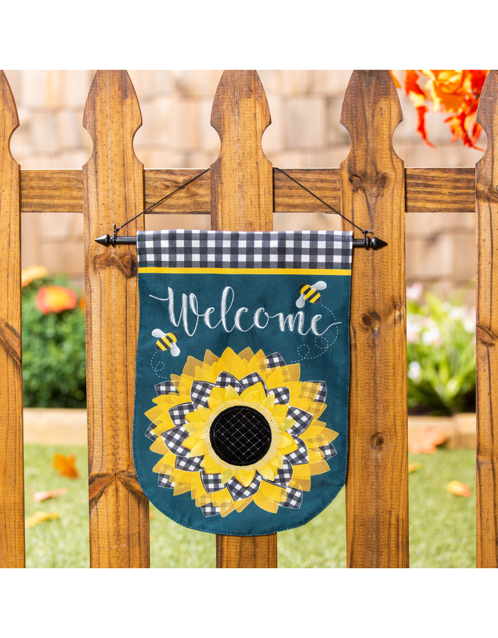 Evergreen Enterprises Sunflower with Checks Garden Burlap Flag