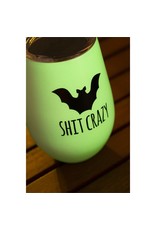 Evergreen Enterprises Double Wall Stainless Steel Stemless Wine Tumbler, 12 OZ, Glow-In-The-Dark, Bat Shit Crazy