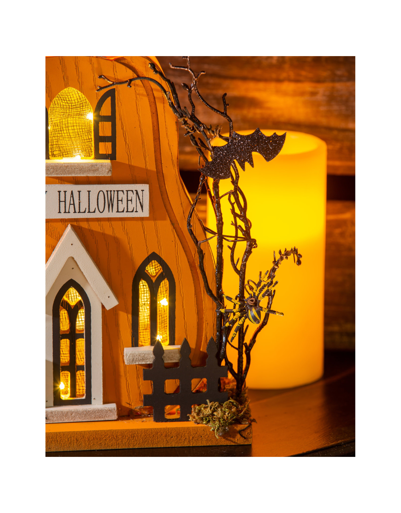 Evergreen Enterprises LED Wood "Happy Halloween" Haunted Pumpkin House Table Décor