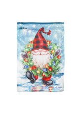 Evergreen Enterprises Gnome with a Christmas Wreath Garden Lustre Flag