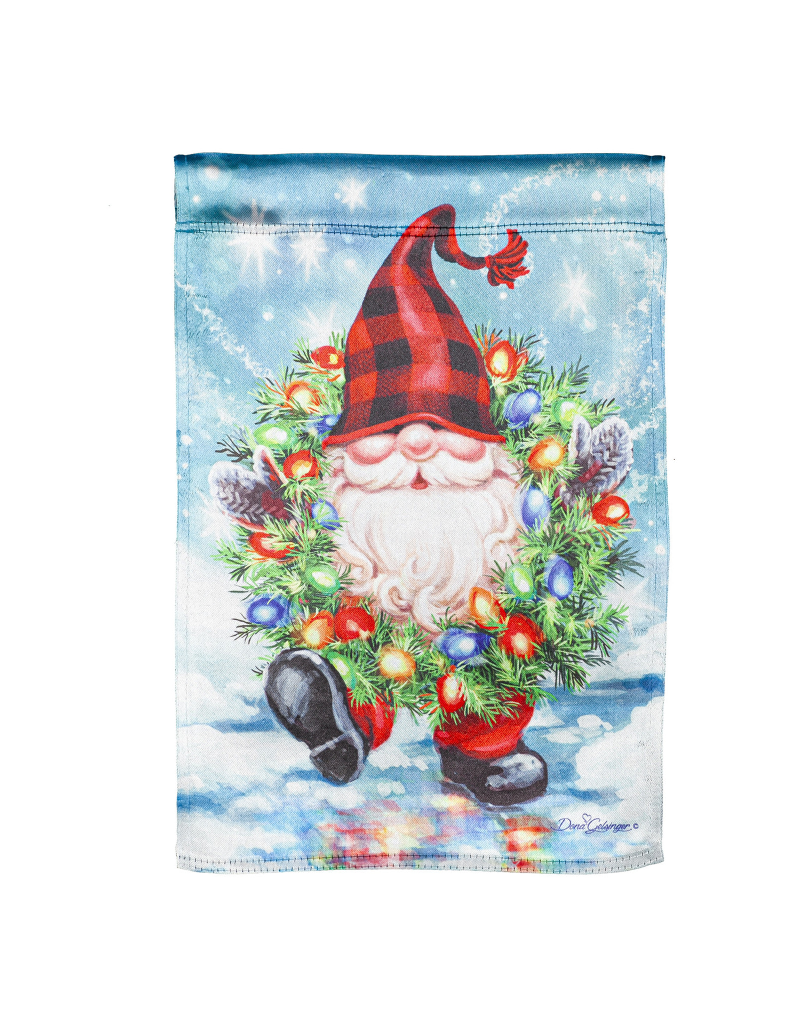 Evergreen Enterprises Gnome with a Christmas Wreath Garden Lustre Flag