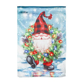 Evergreen Enterprises Gnome with a Christmas Wreath Garden Lustre Flag