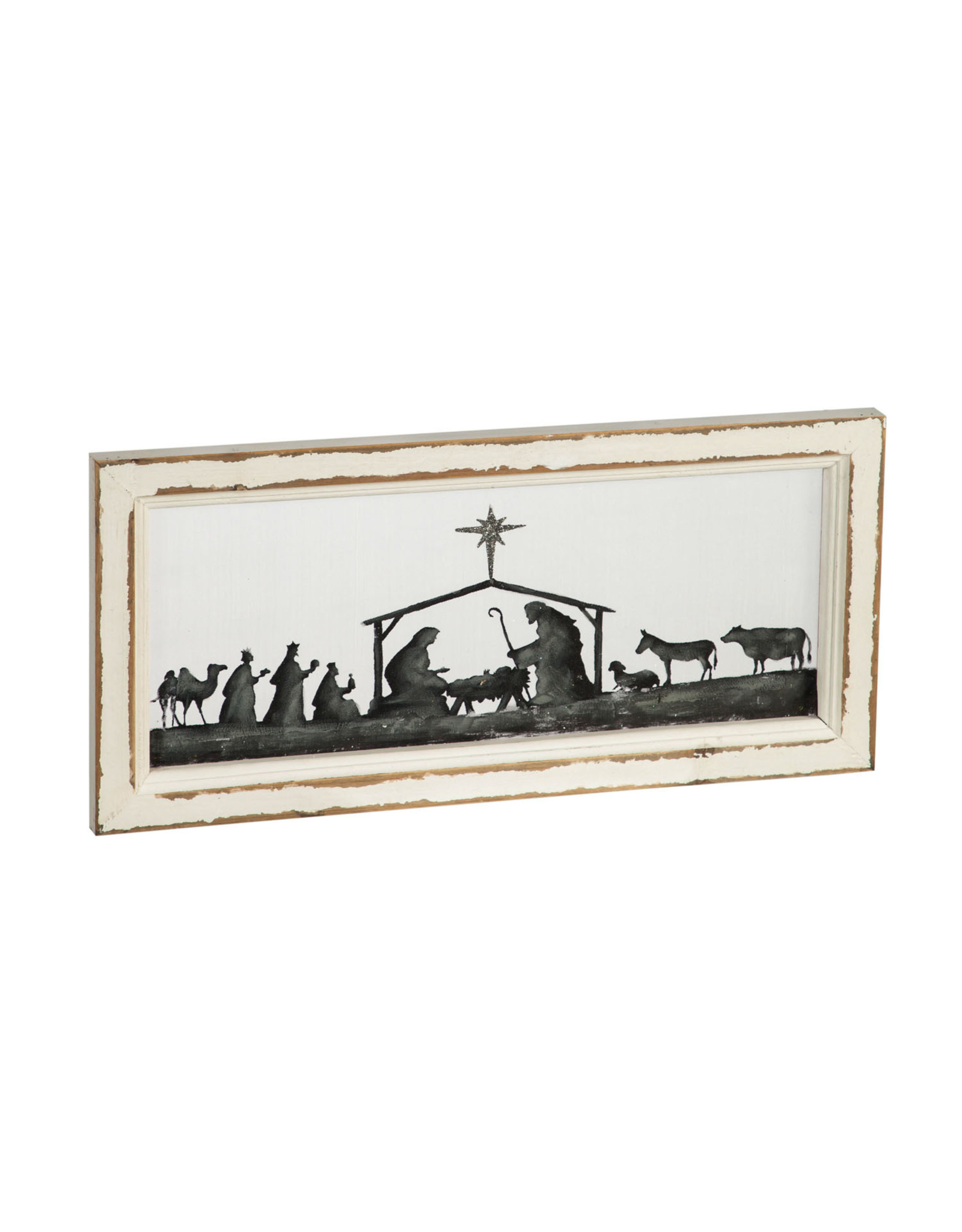 Evergreen Enterprises Nativity Scene Hand Painted Screen Wood Frame Wall Décor