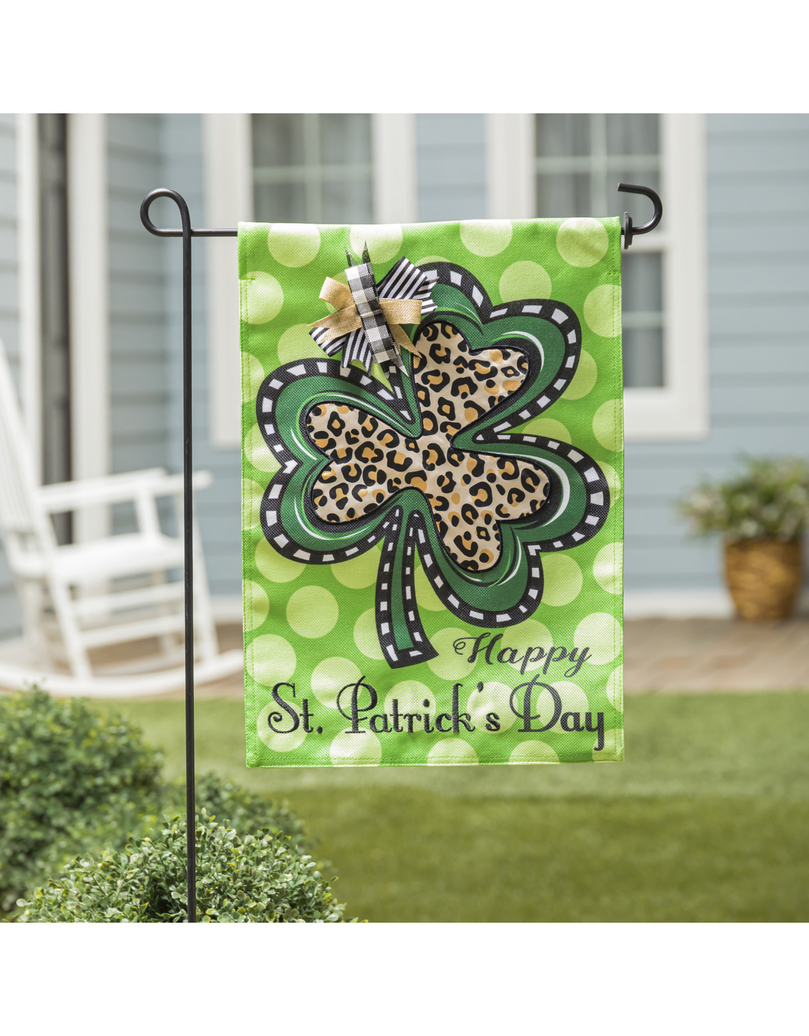 Evergreen Enterprises Animal Print Shamrock Garden Burlap Flag