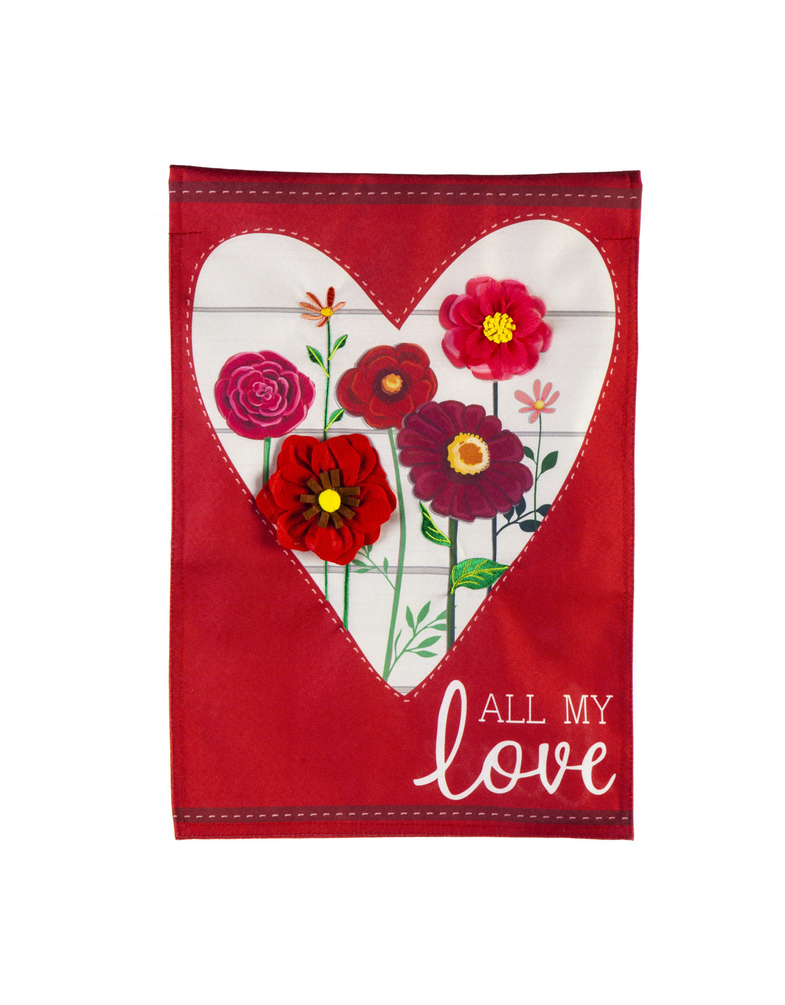 Evergreen Enterprises Heart of Flowers Garden Linen Flag