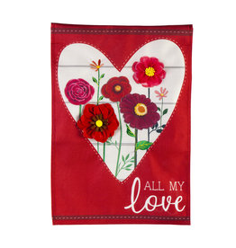 Evergreen Enterprises Heart of Flowers Garden Linen Flag