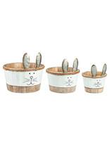 Evergreen Enterprises Wood Bunny Planter with Metal Ears, Set of 3