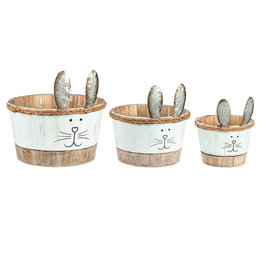 Evergreen Enterprises Wood Bunny Planter with Metal Ears, Set of 3