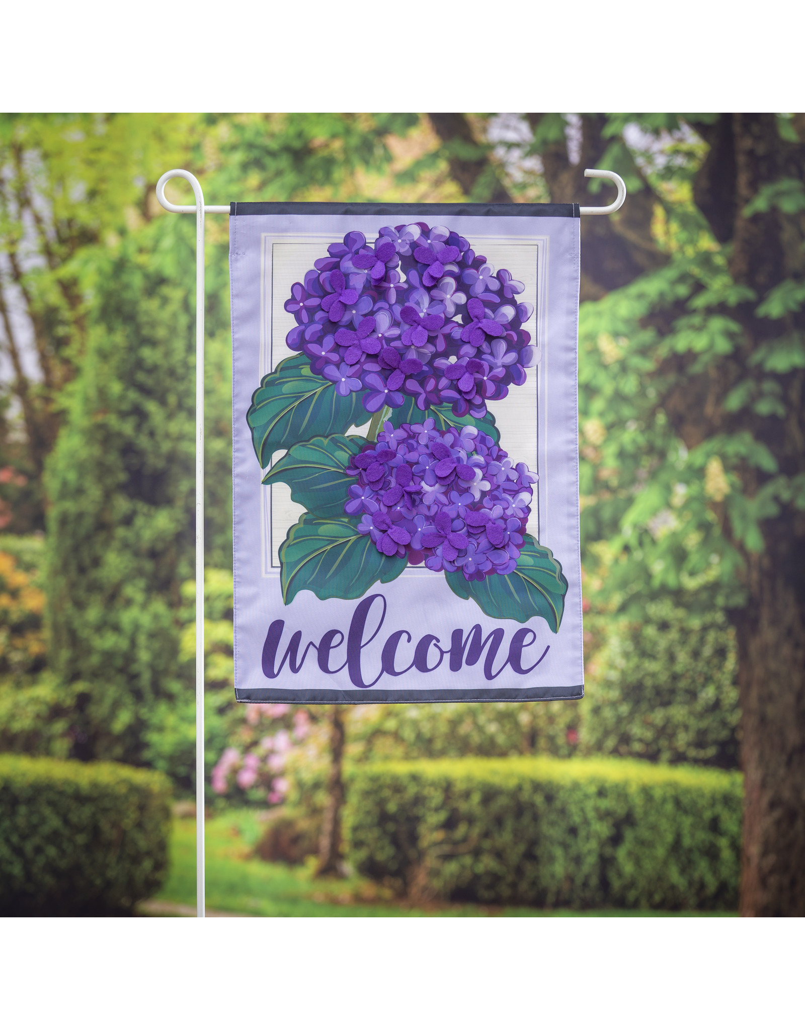 Evergreen Enterprises Hydrangea Welcome Garden Applique Flag