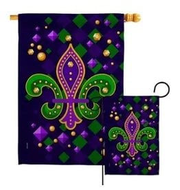 Two Group Flag Co. Flag Diamond Fleur De Lis Mardi Gras New Orleans Garden