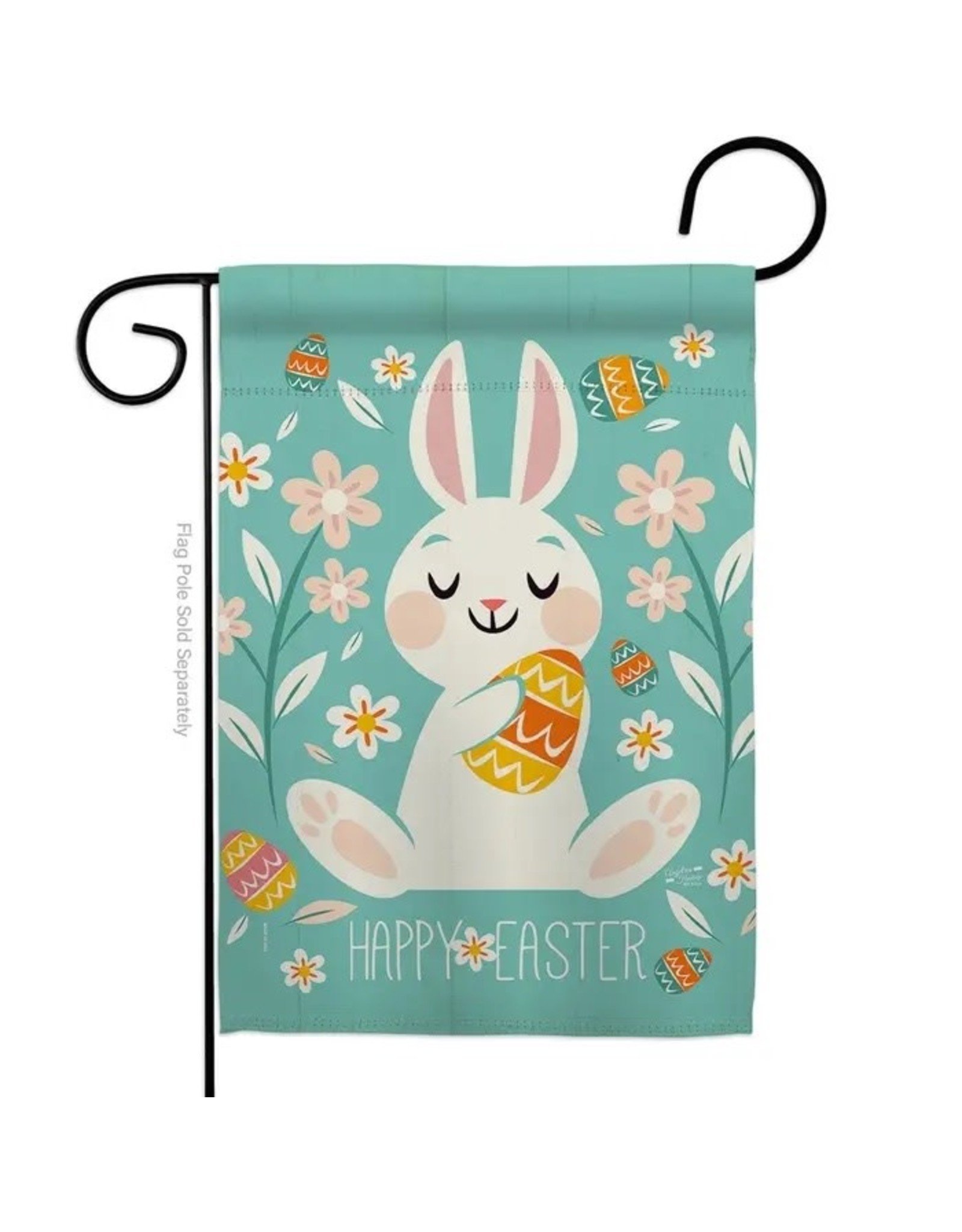 Two Group Flag Co. Cheerful Easter Bunny Springtime Critter Floral Decor Flag