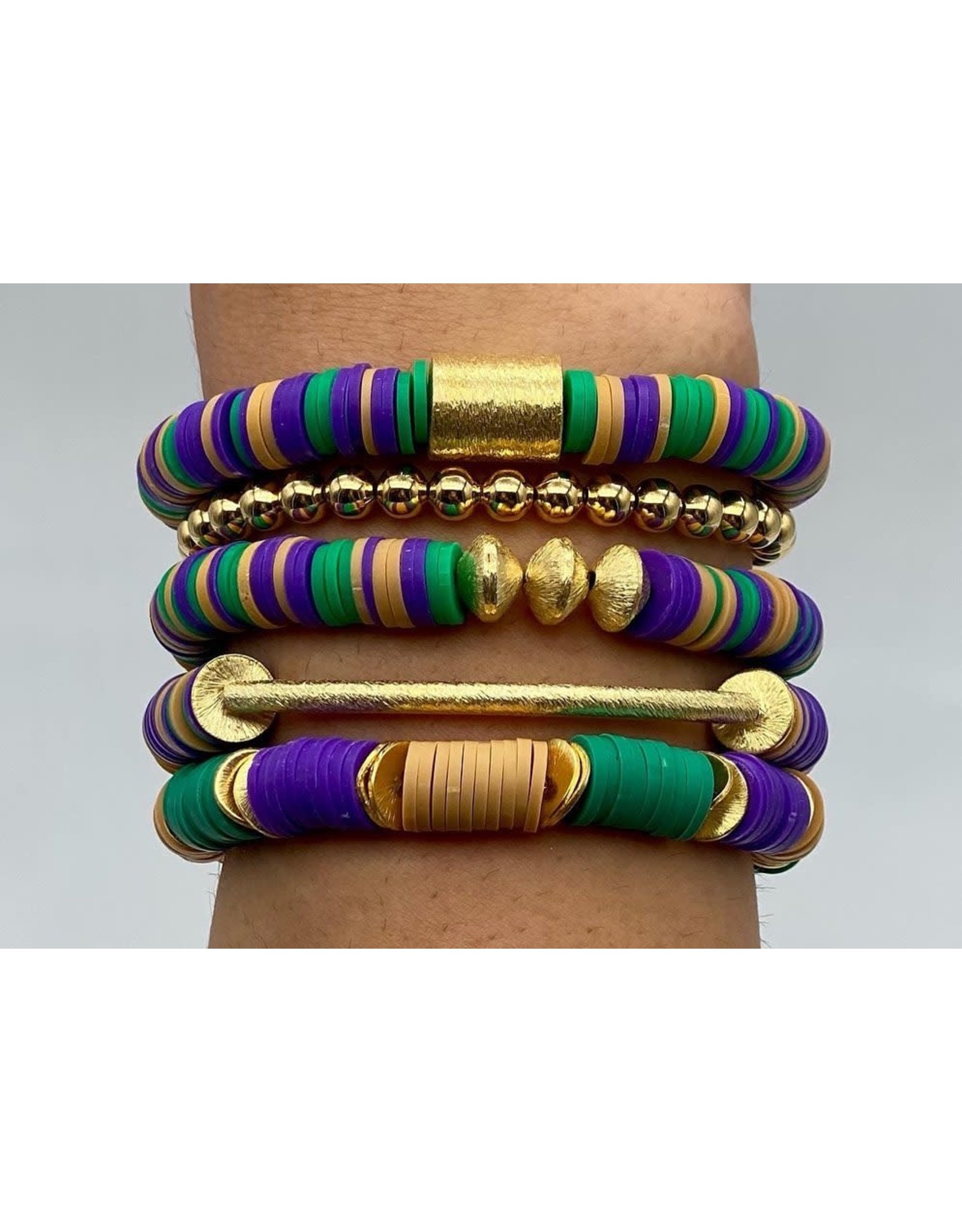 MM Custom Creations Solid Color 8mm Heishi Beaded Stretch Bracelets with Gold Bar