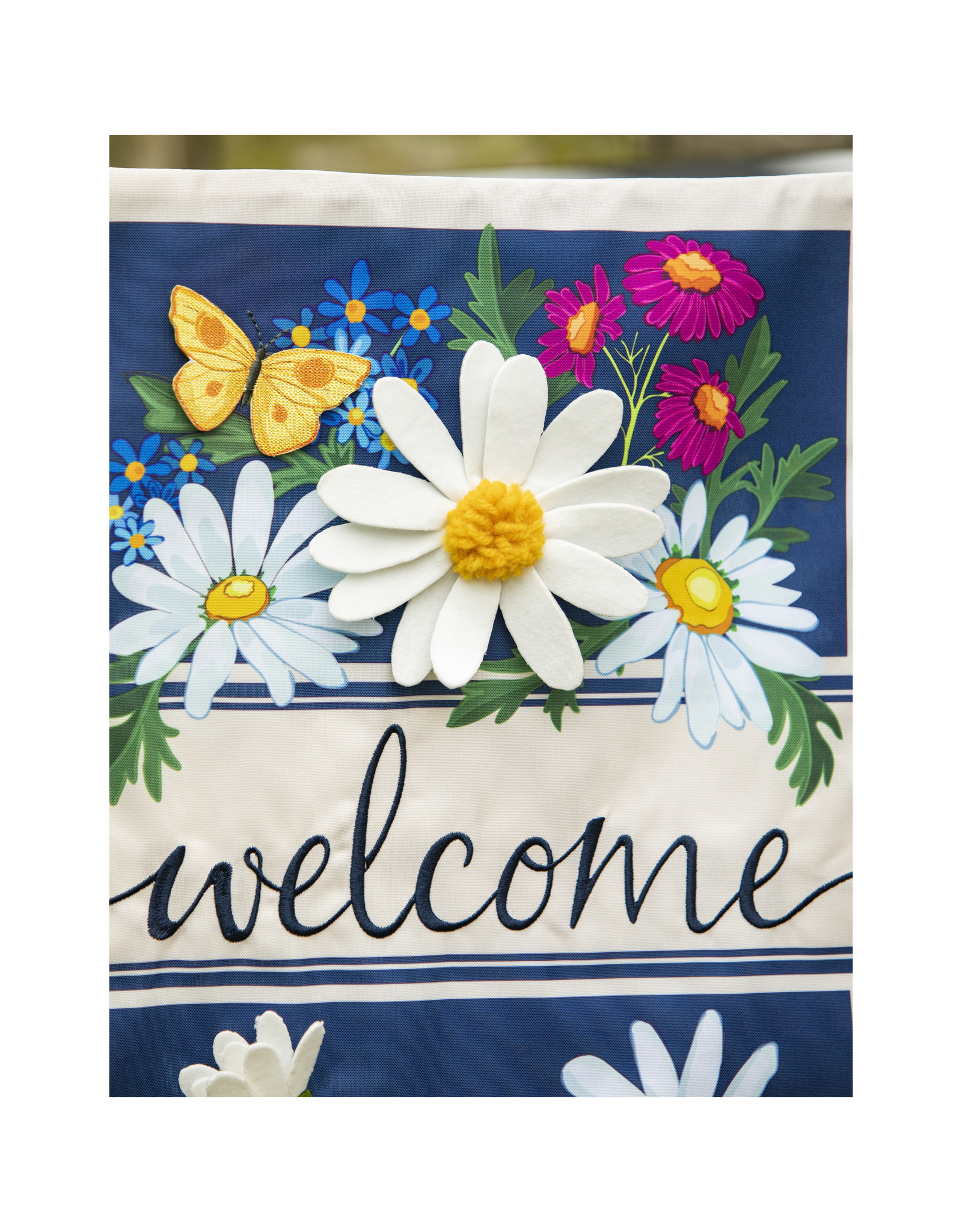 Evergreen Enterprises Welcome Daisies and Butterflies Everlasting Impressions Textile Décor