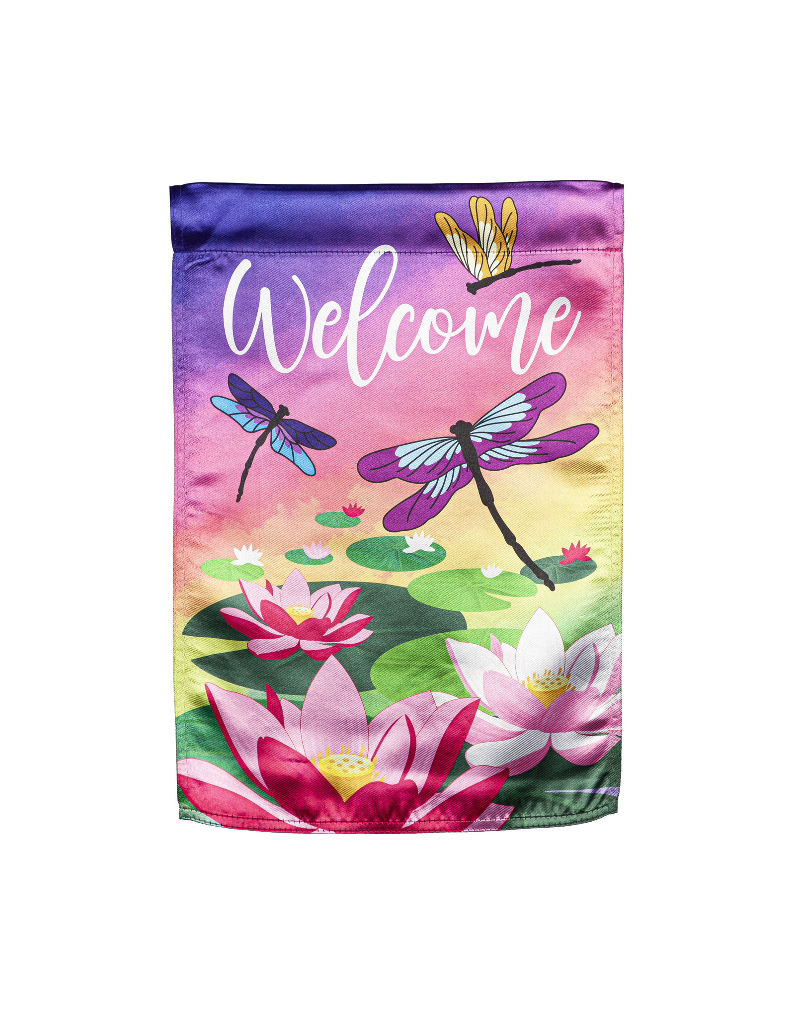 Evergreen Enterprises Welcome Dragonfly with Lily Pads Garden Lustre Flag