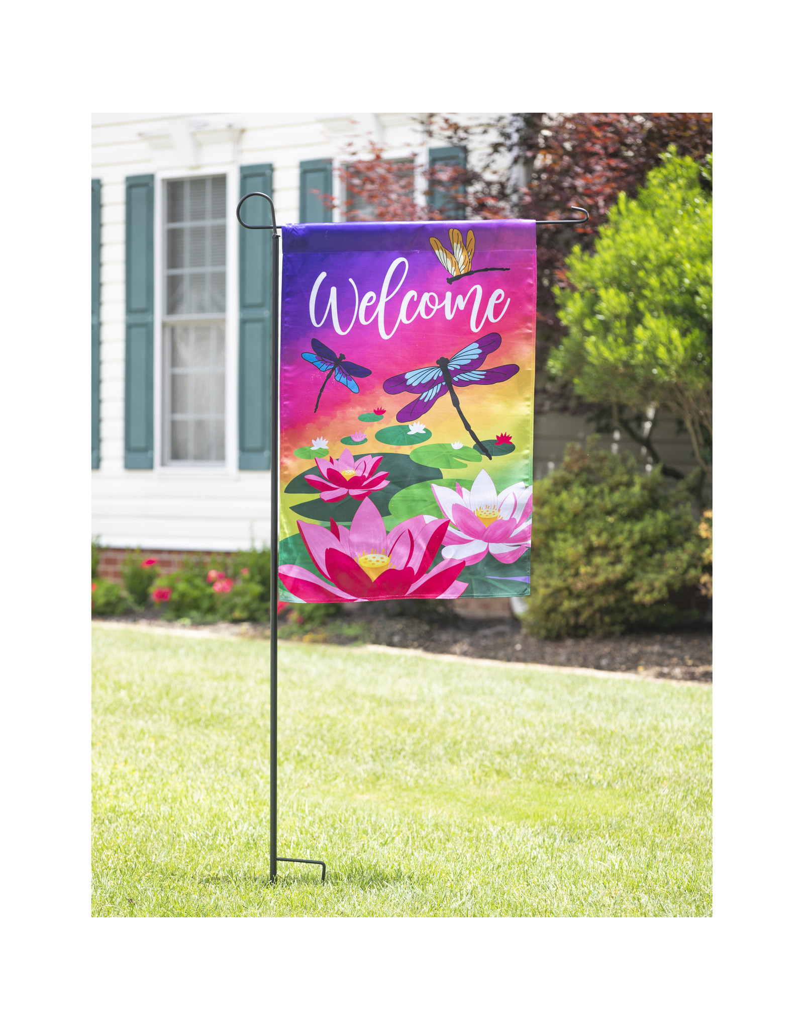 Evergreen Enterprises Welcome Dragonfly with Lily Pads Garden Lustre Flag