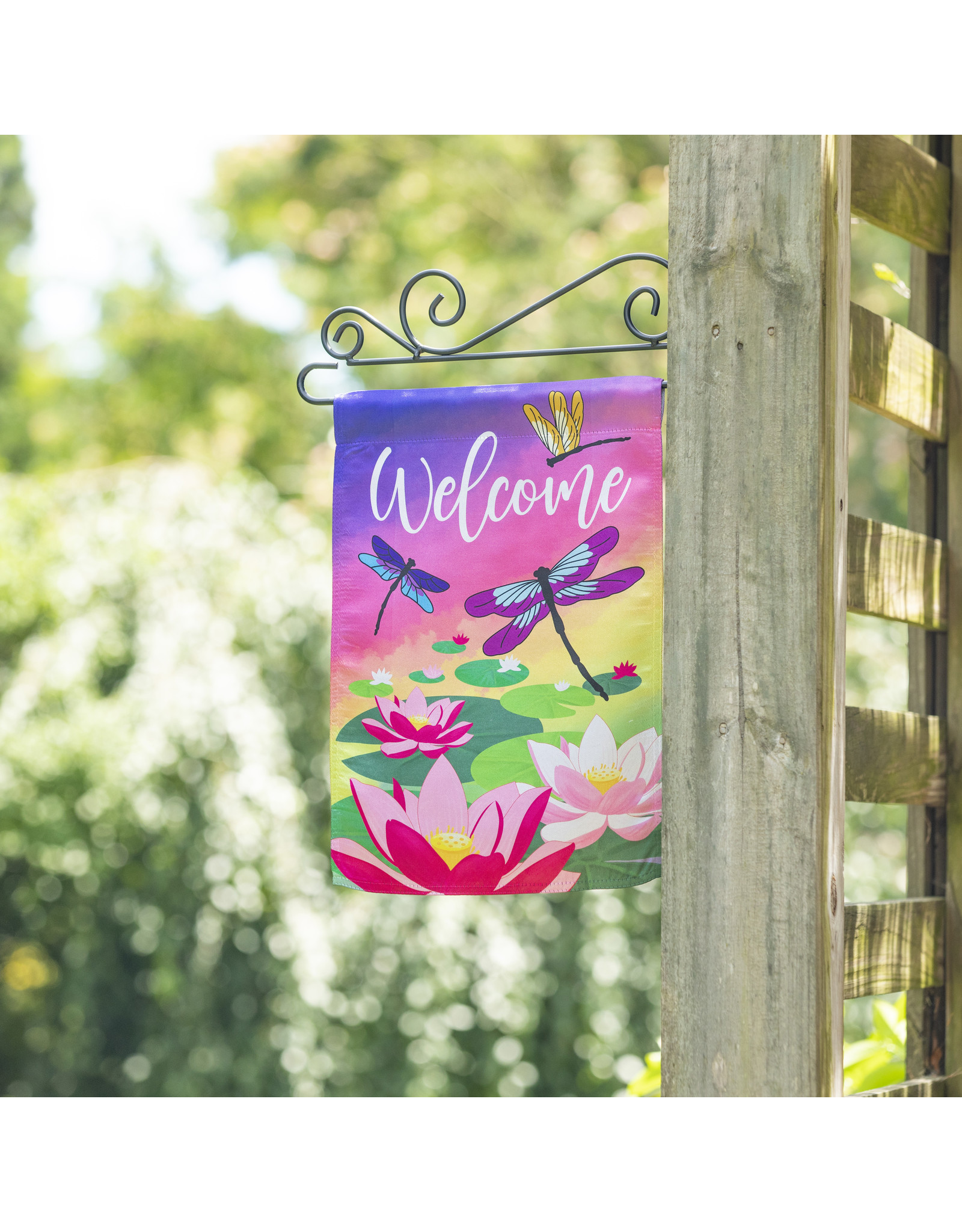 Evergreen Enterprises Welcome Dragonfly with Lily Pads Garden Lustre Flag