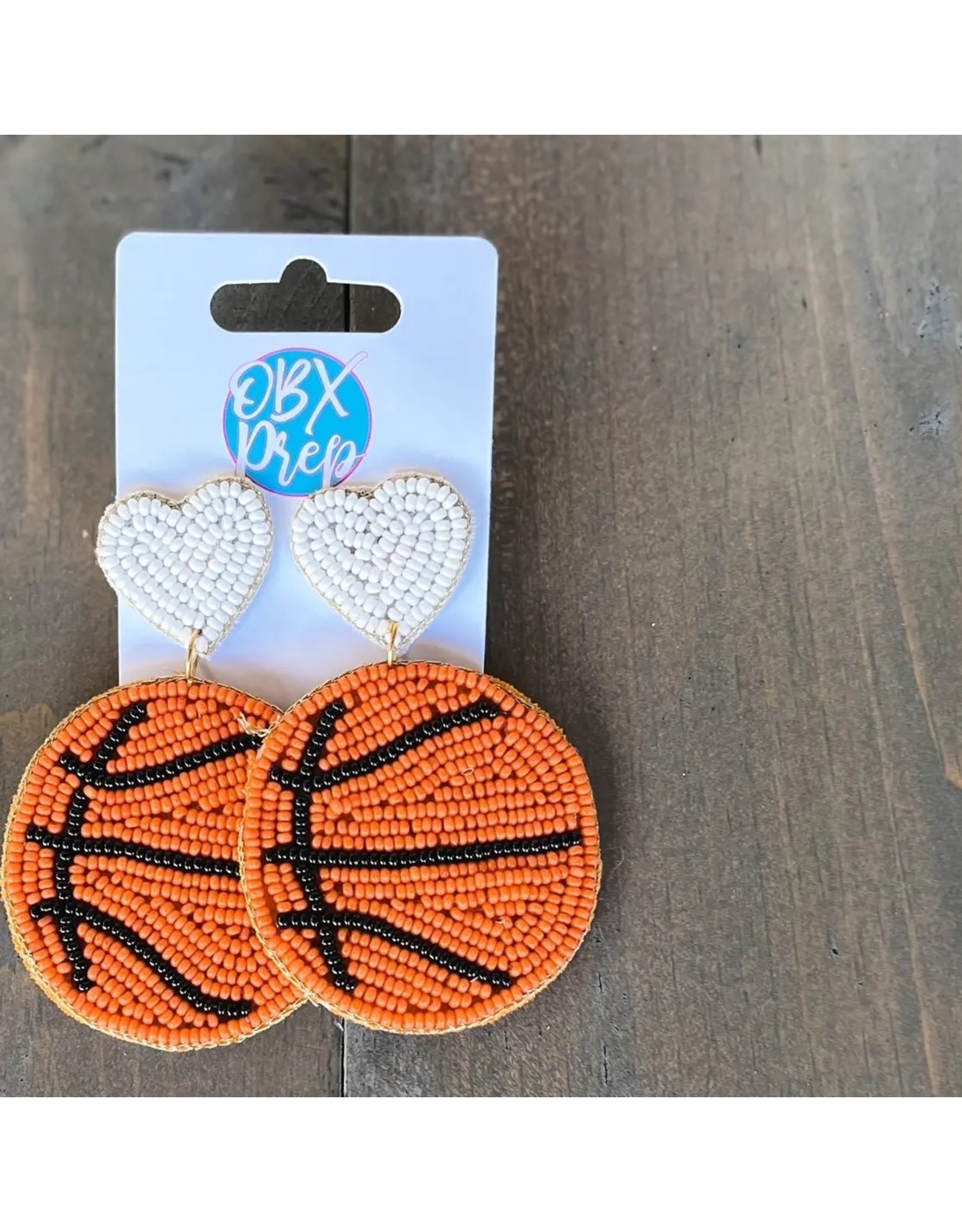 OBX Prep Basketball Heart Seed Bead Dangle Earrings