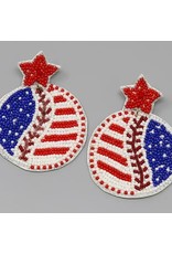 OBX Prep Patriotic Baseball Seed Beaded Dangle Earrings