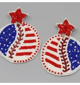 OBX Prep Patriotic Baseball Seed Beaded Dangle Earrings