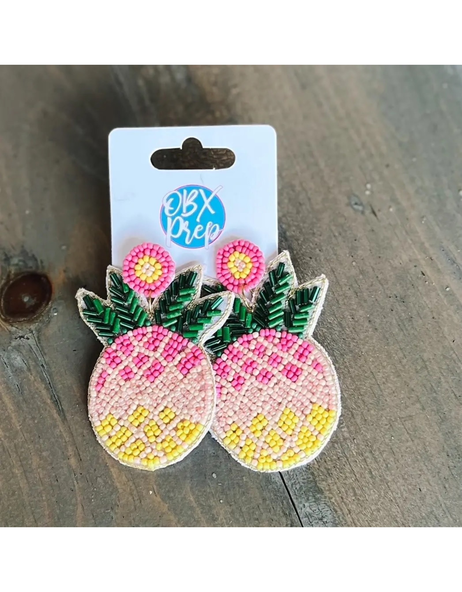 OBX Prep Bright Summer Pink Pineapple Seed Bead Dangle Earrings