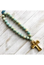 Place of Grace Designs Blessing Beads With Cross - Duck Egg Blue