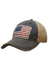 Vintage Life/Faire American Flag Patch Navy Blue Distressed Trucker Cap