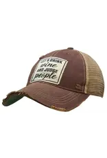 Vintage Life/Faire Let's Drink Wine and Judge People Maroon Distressed Trucker Cap