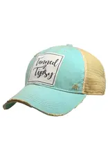 Landmark Products Tanned and Tipsy Teal Blue Distressed Trucker Cap