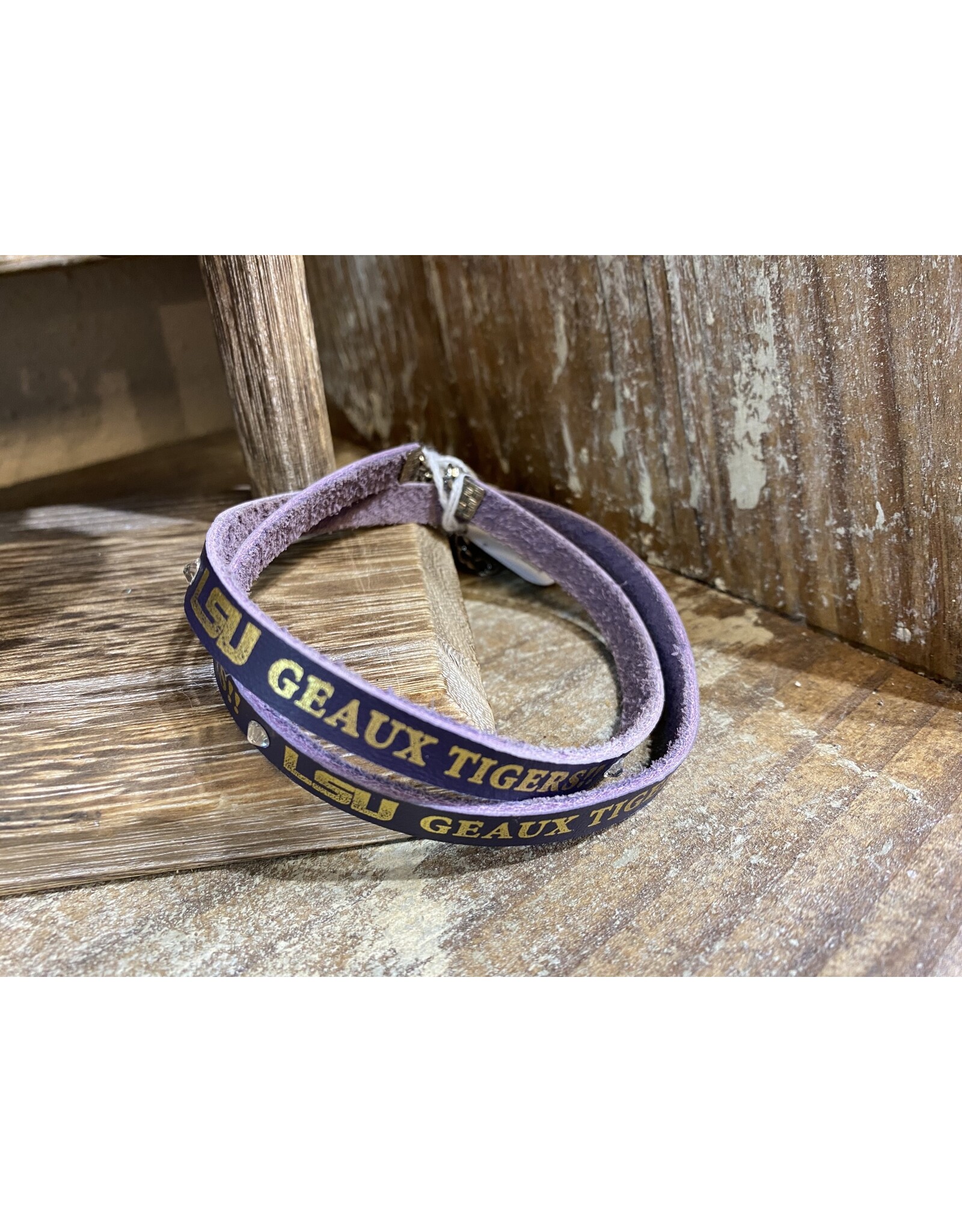 His Hands Laser Engraving LSU Tigers Forever - Triple Wrap Leather Purple