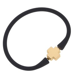 Canvas Style/Faire Bali 24K Gold Plated Cross Bead Bracelet - Black