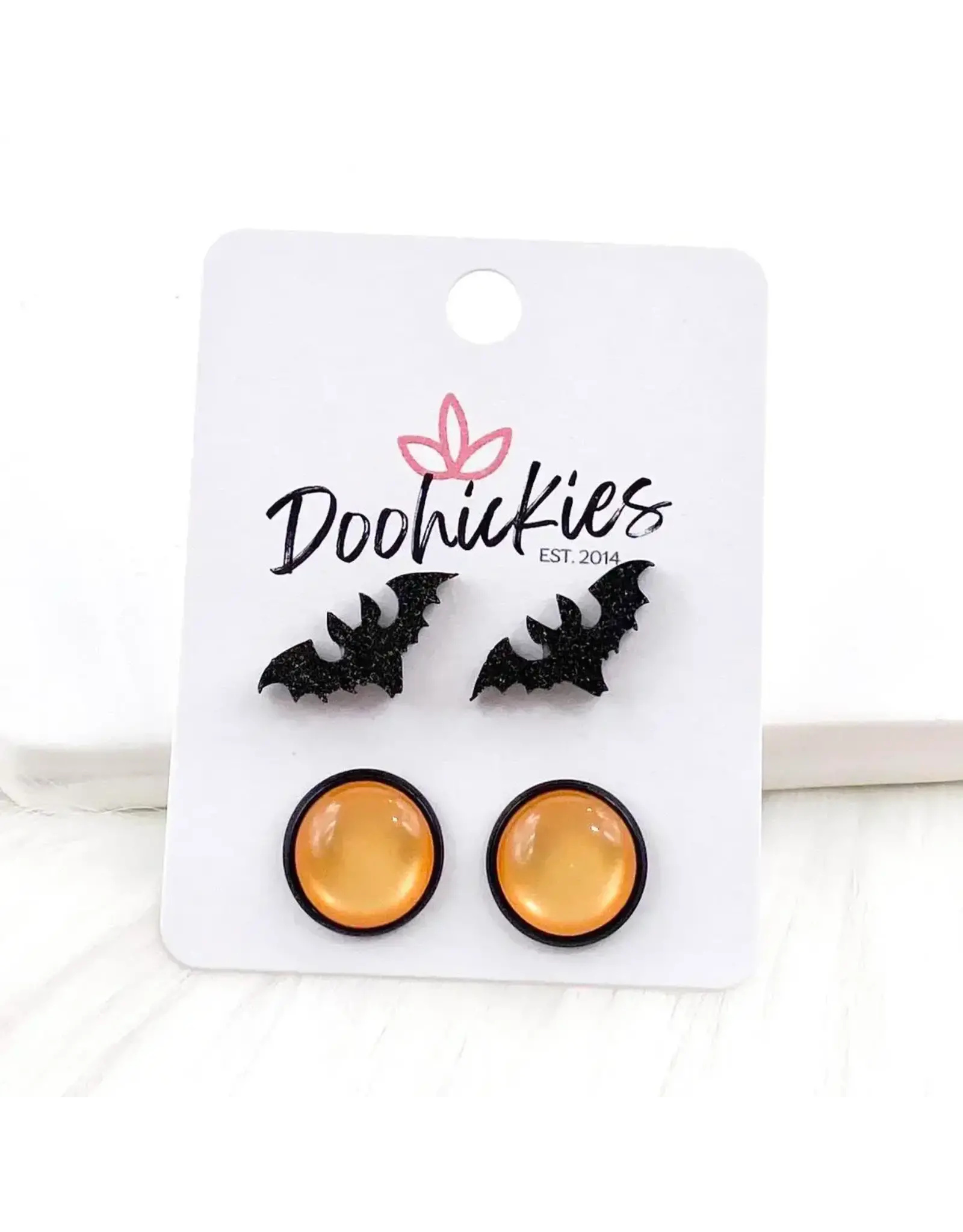 Doohickies/So. Charm Trade Mean Bats & Orange Cat Eye Halloween Earrings