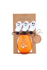 Mud Pie Here For the Boos Wine Glass w/lightup Ghost Necklace
