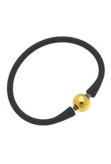 Canvas Style/Faire Bali 24K Gold Plated Ball Bead Silicone Bracelet - Black