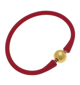 Canvas Style/Faire Bali 24K Gold Plated Ball Bead Silicone Bracelet - Red