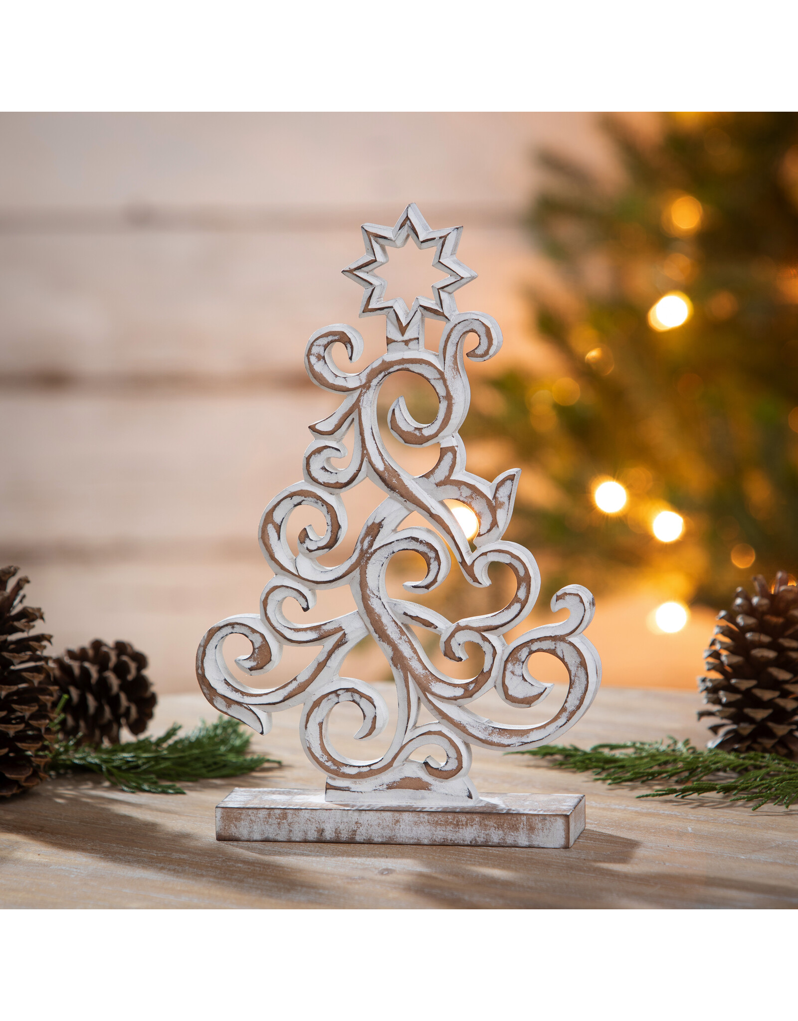 Evergreen Enterprises 12.5" Wood White Wash Decorative Tree with Base Table Décor
