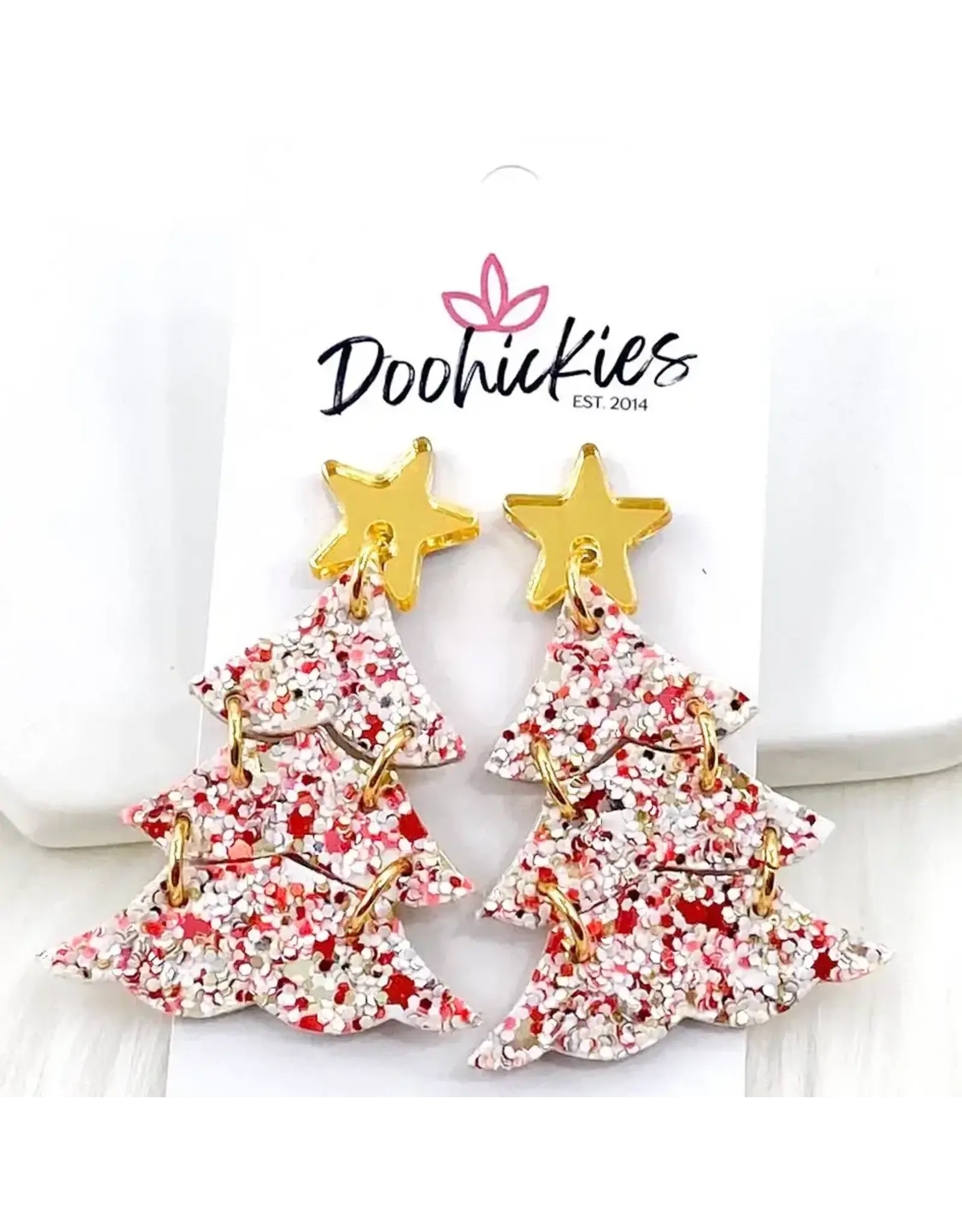 Doohickies/So. Charm Trade Red Festive Glitter Layered Trees Christmas Earrings