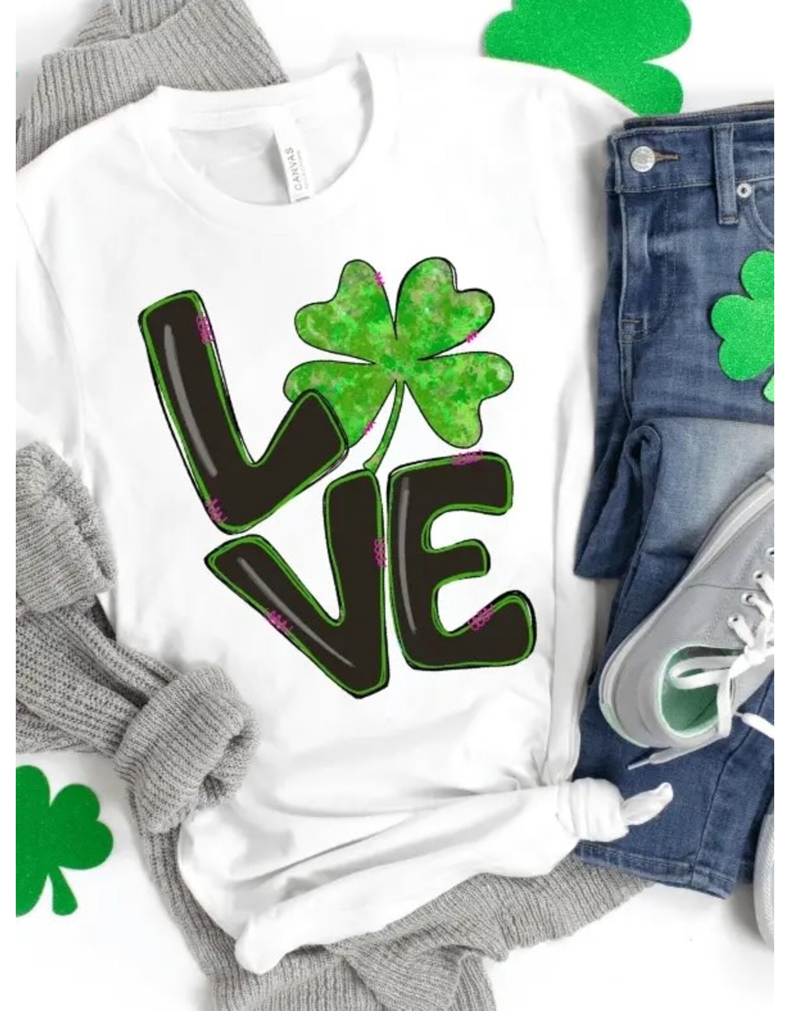 Love Green Clover St. Patrick's Day T-shirts 2xl