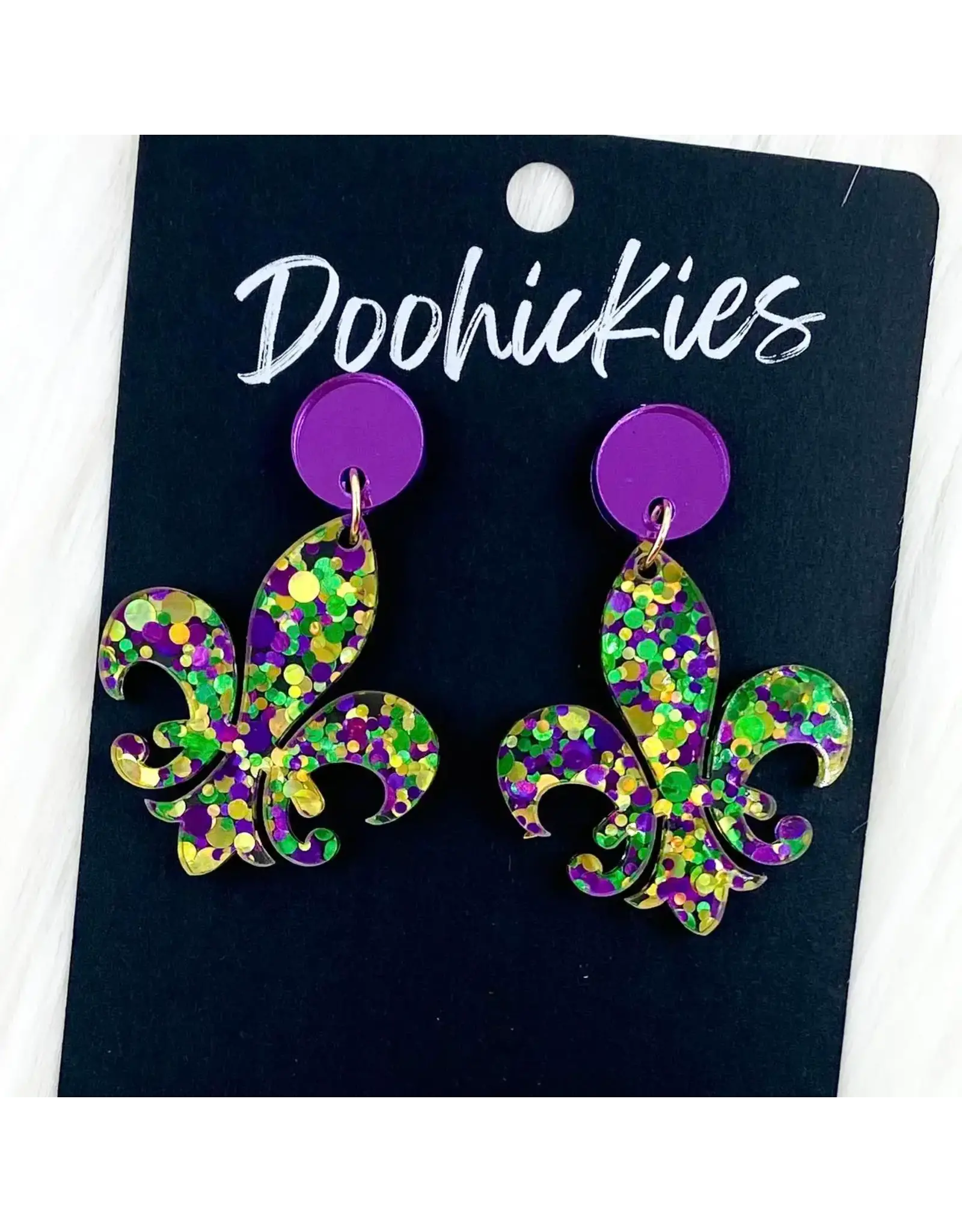 Doohickies/So. Charm Trade Mardi Gras Fleur de Lis Dangle Earrings