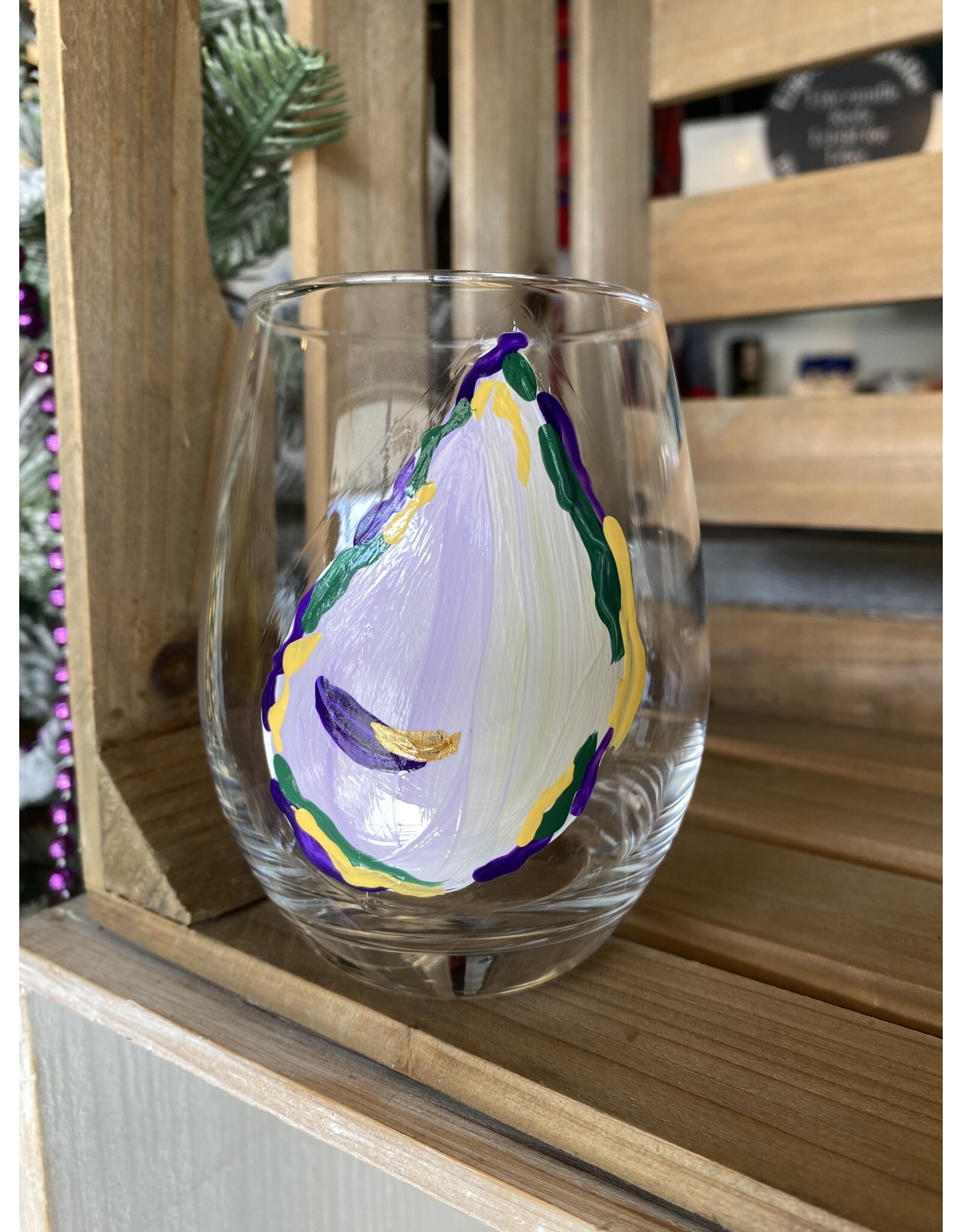 Emily Frankie Designs Mardi Gras Oyster Stemless Wine Glass