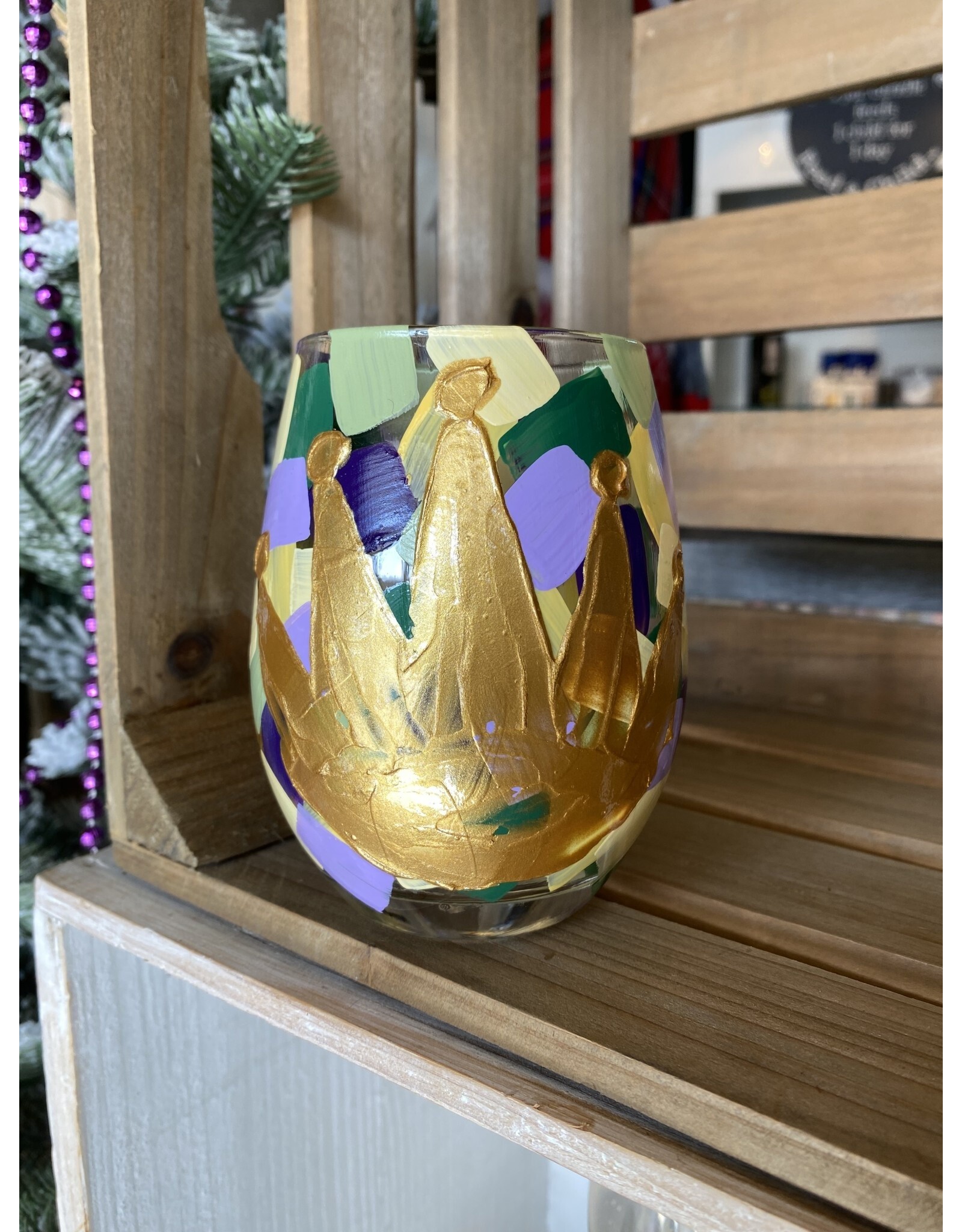 Emily Frankie Designs Mardi Gras Crown Stemless Wine Glass
