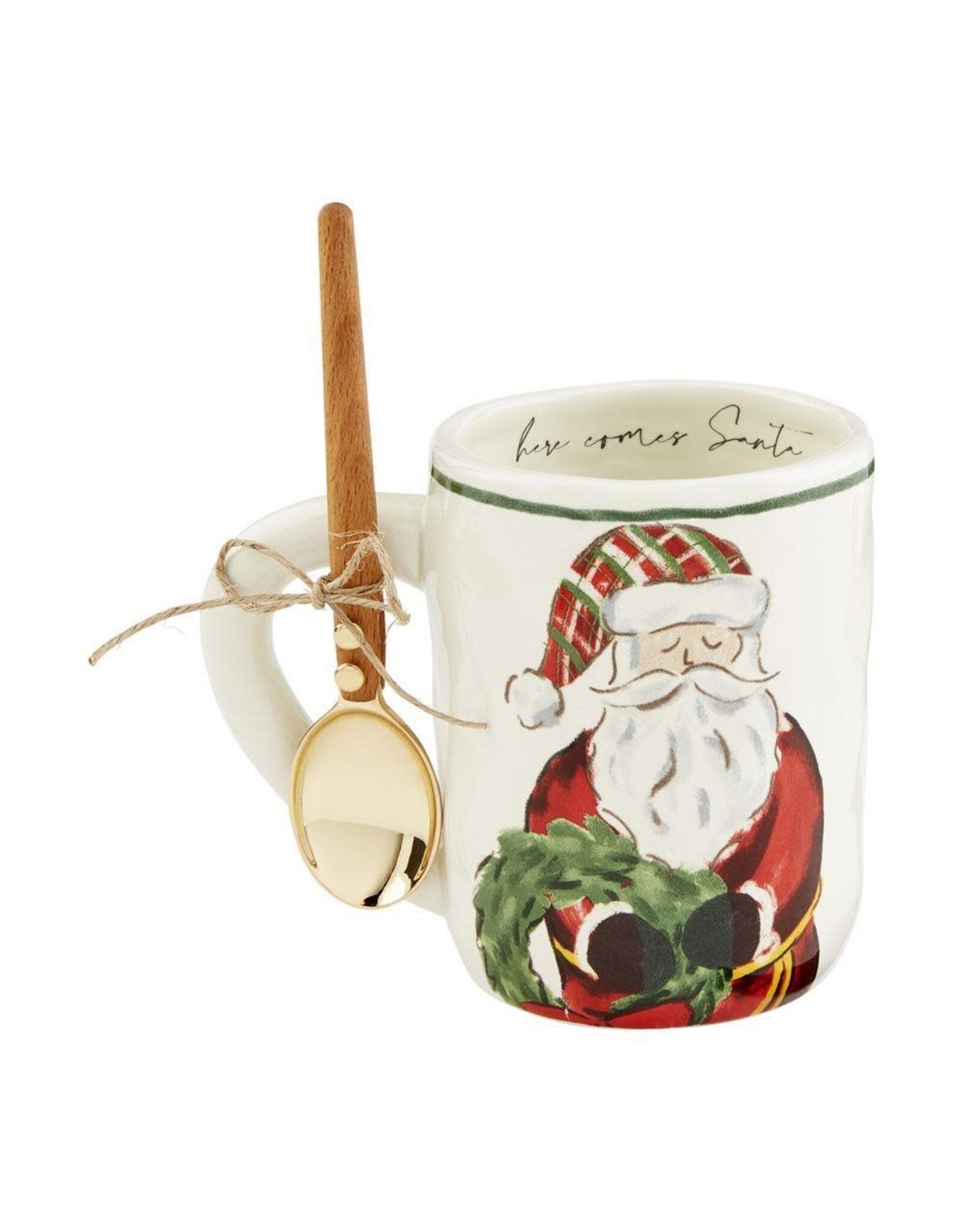 Mud Pie Santa Wreath Tartan Mug Set