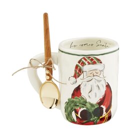 Mud Pie Santa Wreath Tartan Mug Set