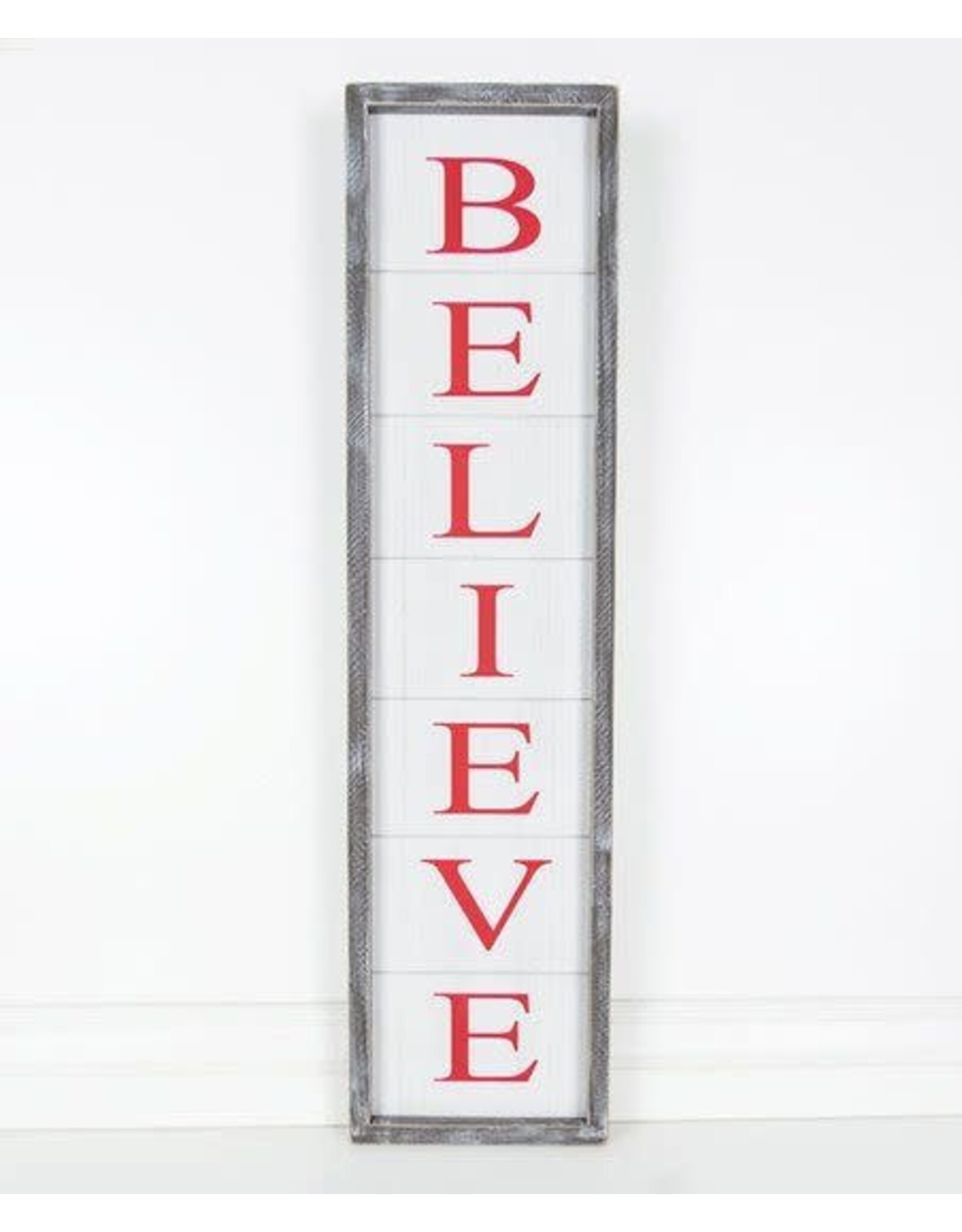 Adams & Co. Wood Framed Shiplap Sign (BELIEVE), White and Red