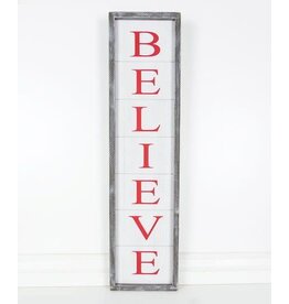 Adams & Co. Wood Framed Shiplap Sign (BELIEVE), White and Red