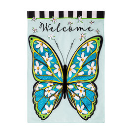 Evergreen Enterprises Floral Butterfly Welcome Linen Garden Flag